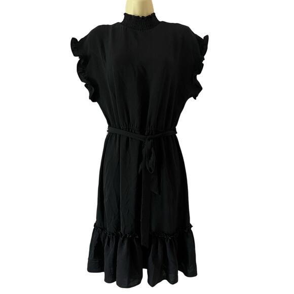 Sam Edelman Black Dress Size Medium Ruffle Tie Belt Boho Flowy - Picture 1 of 11